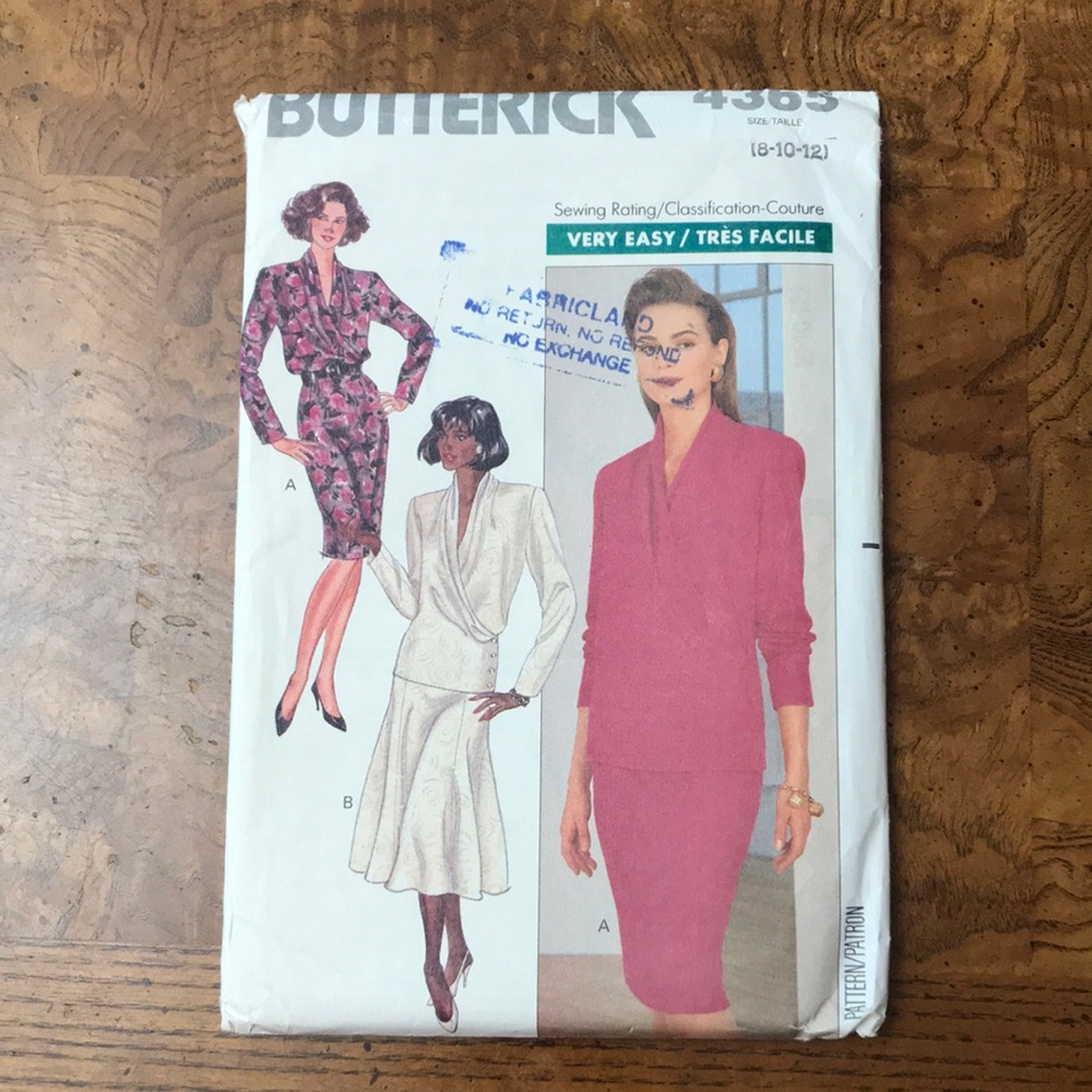 1989 UNCUT Butterick 4365 Very Easy Top & Skirt Sewing Pattern - Size 8, 10, 12